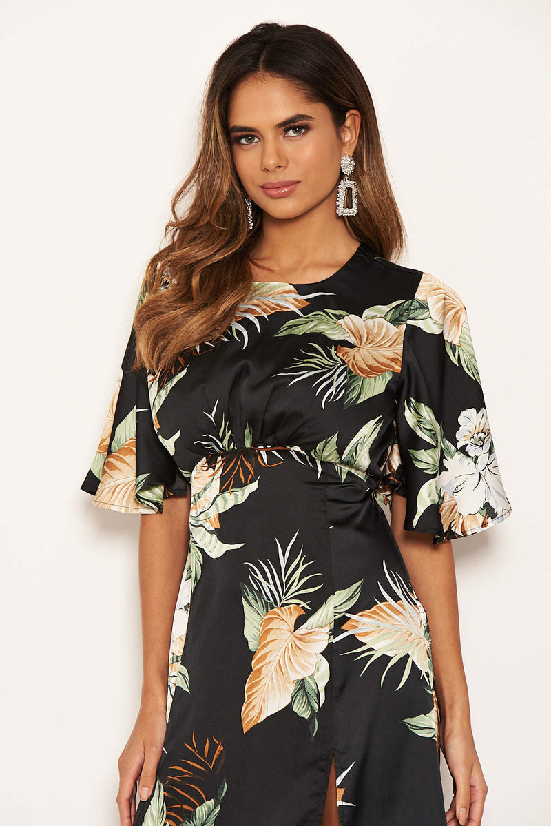 Black Printed Midi Dress