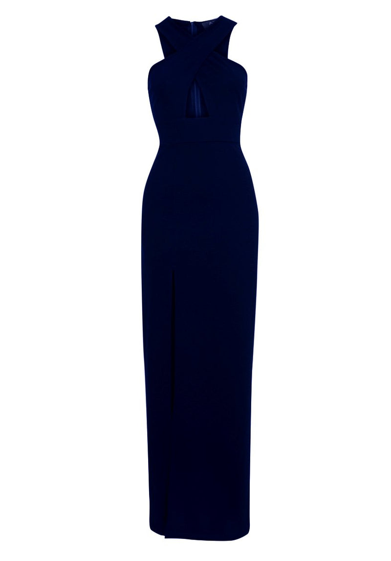 Navy Maxi Dress With Thigh High Split