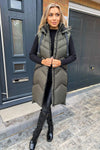 Khaki Hooded Zip Up Gilet