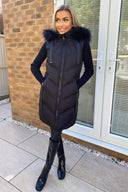 Black Faux Fur Hooded Gilet