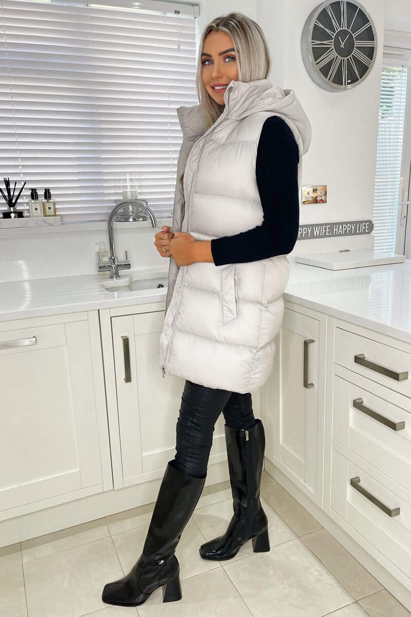 Silver Drawstring Hooded Gilet