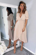 Nude Wrap Side Tie Midi Dress