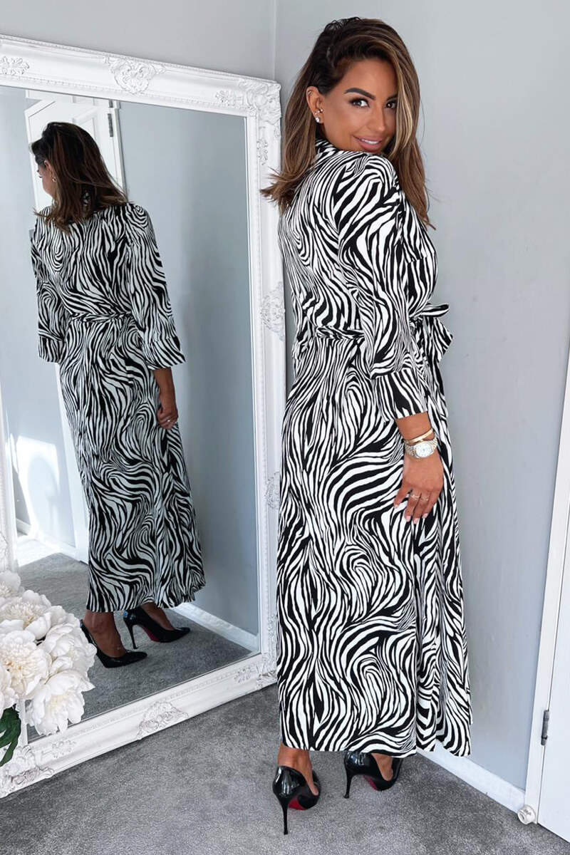 Black And White Zebra Print Midi Shirt Dress