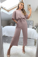 Mushroom Tie Waist Short Sleeve Culotte Jumpsuit