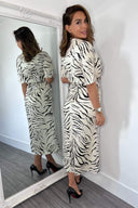 Stone Animal Print Satin Knot Front Midi Dress