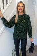 Green Animal Print Long Sleeve Top