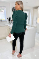 Teal Belted Wrap Long Sleeve Top