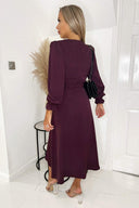 Plum Long Sleeve Belted Midi Dress