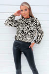 Black And Stone Printed Long Sleeve High Neck Blouse