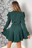 Teal Long Sleeve Tie Waist Skater Dress