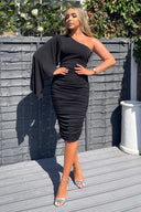 Black Drape Sleeve Bodycon Midi Dress