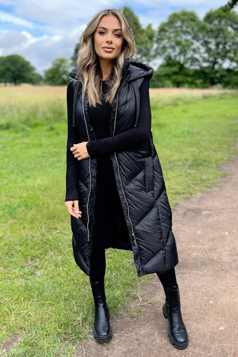 Black Hooded Puffer Gilet