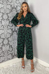 Green Leopard Print Wrap Top Culotte Jumpsuit