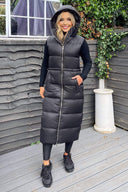 Black Drawstring Waist Puffer Gilet