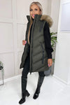 Khaki Faux Fur Hooded Gilet