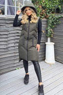 Khaki Hooded Zip Up Gilet