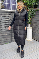 Black Drawstring Waist Puffer Gilet