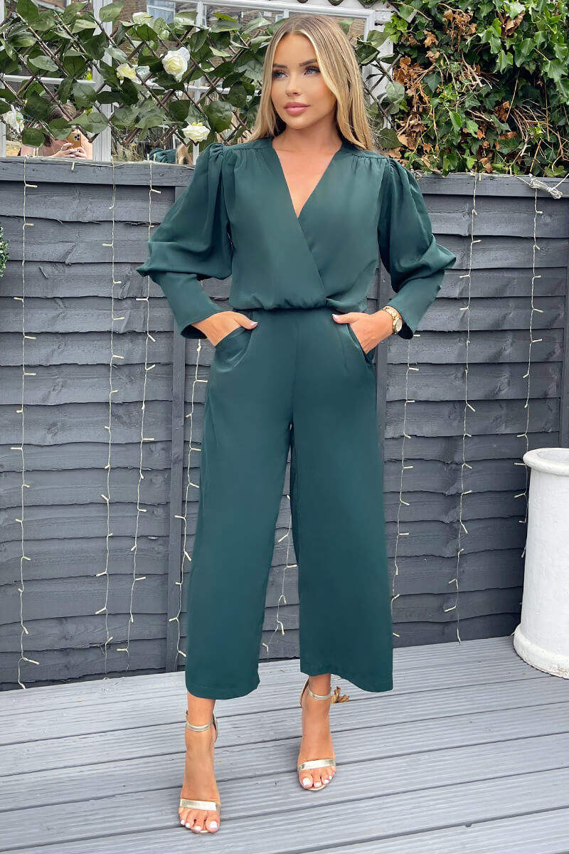 Teal Wrap Top Long Sleeve Culotte Jumpsuit