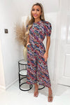 Multi Animal Printed Short Sleeve Jumpsuit