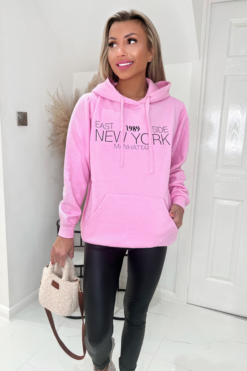 Pink 1989 New York Slogan Hoodie