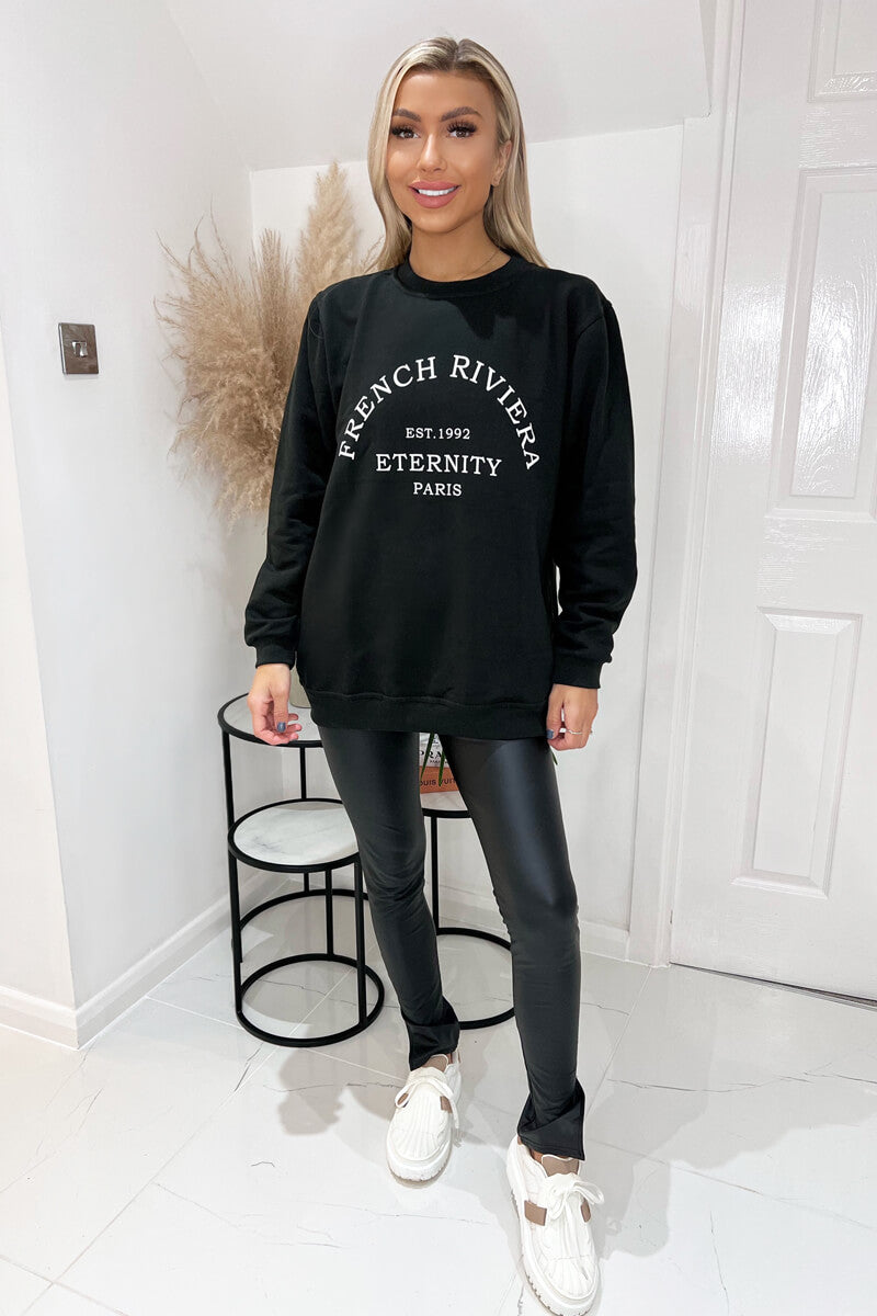 Black French Riviera Slogan Sweatshirt