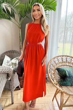 Burnt Orange Cut Out Midi Dress