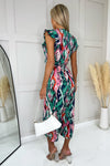 Multi Printed Wrap Front Frill Sleeve Belted Jumpsuit