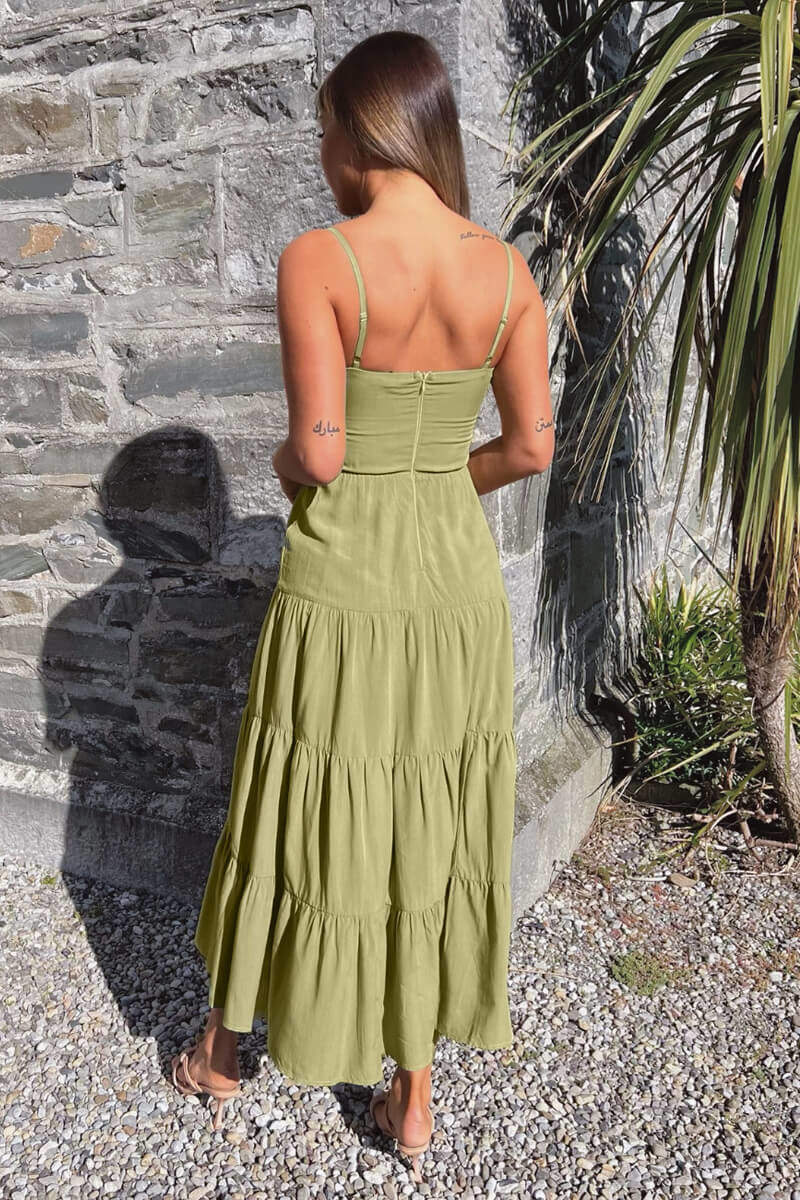 Khaki Strappy Smock Midi Dress