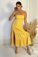 Yellow Strappy Smock Midi Dress