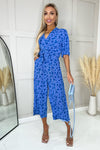 Blue Floral Tie Front Jumpsuit