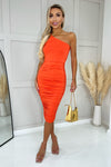 Burnt Orange One Strap Ruched Bodycon Dress