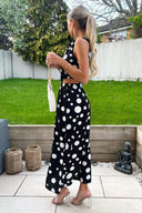 Black And White Polka Dot Cut Out Midi Dress