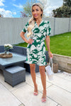 Green And White Floral Printed Short Sleeve Day Dress