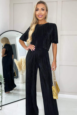Black Plisse Crop Top
