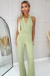 Sage Halter Tie Neck Belted Jumpsuit