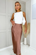 Chocolate Satin Midi Length Skirt