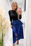 Cobalt Animal Print 2 in 1 Double Frill Split Midi Dress