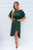 Teal Batwing Gathered Top Midi Dress