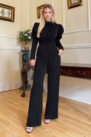 Black High Neck Puff Sleeve Jumpsuit