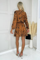 Camel Print Long Sleeve Skater Dress