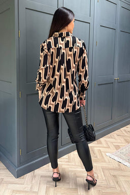 Multi Printed Geometric Long Sleeve Shirt