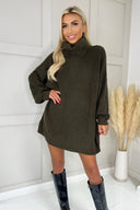 Olive Roll Neck Knitted Mini Dress