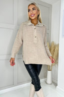 Oatmeal Button Up Knit Jumper