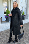 Black Longline Faux Shearling Coat