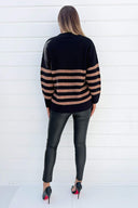 Black And Camel Stripe V-Neck Knit Jumper