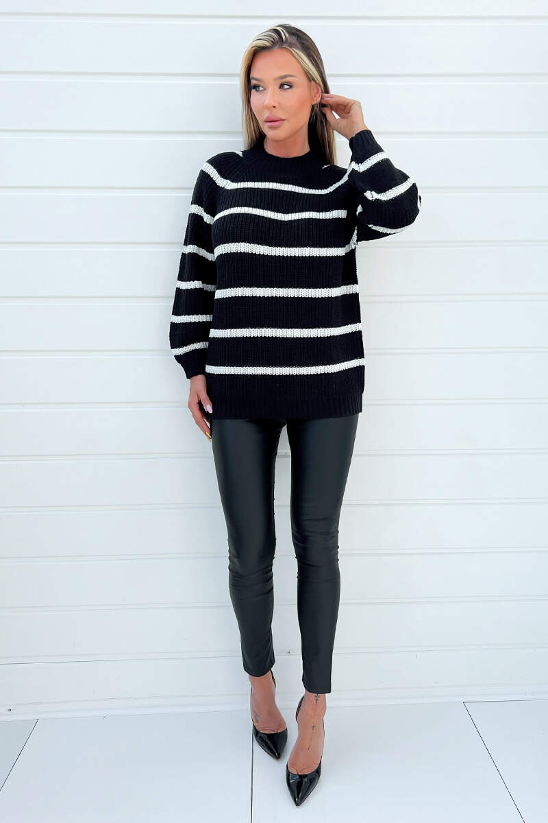 Black And Cream Oversized Stripe Knit Jumper