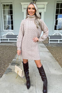 Oatmeal Roll Neck Cable Knit Dress