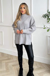 Grey Mock Neck Oversized Knit Jumper