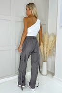 Grey Strap Detail Cargo Pants