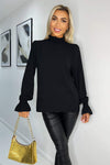 Black Elasticated Cuff And Neck Long Sleeve Top